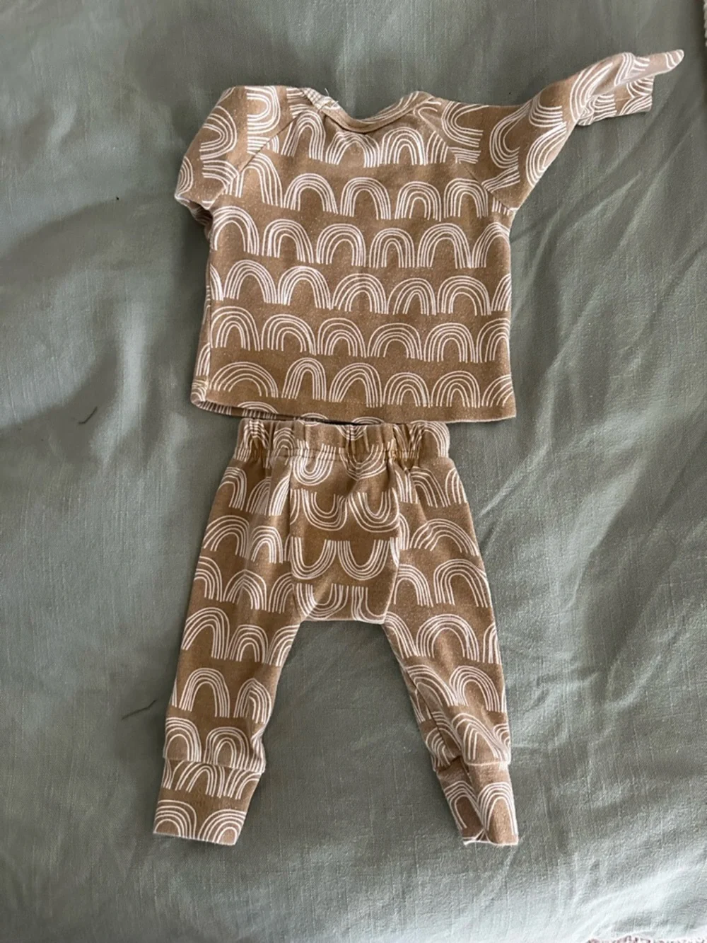 Neutral Rainbow Print Baby Sweatshirt & Jogger Set - Taupe and White